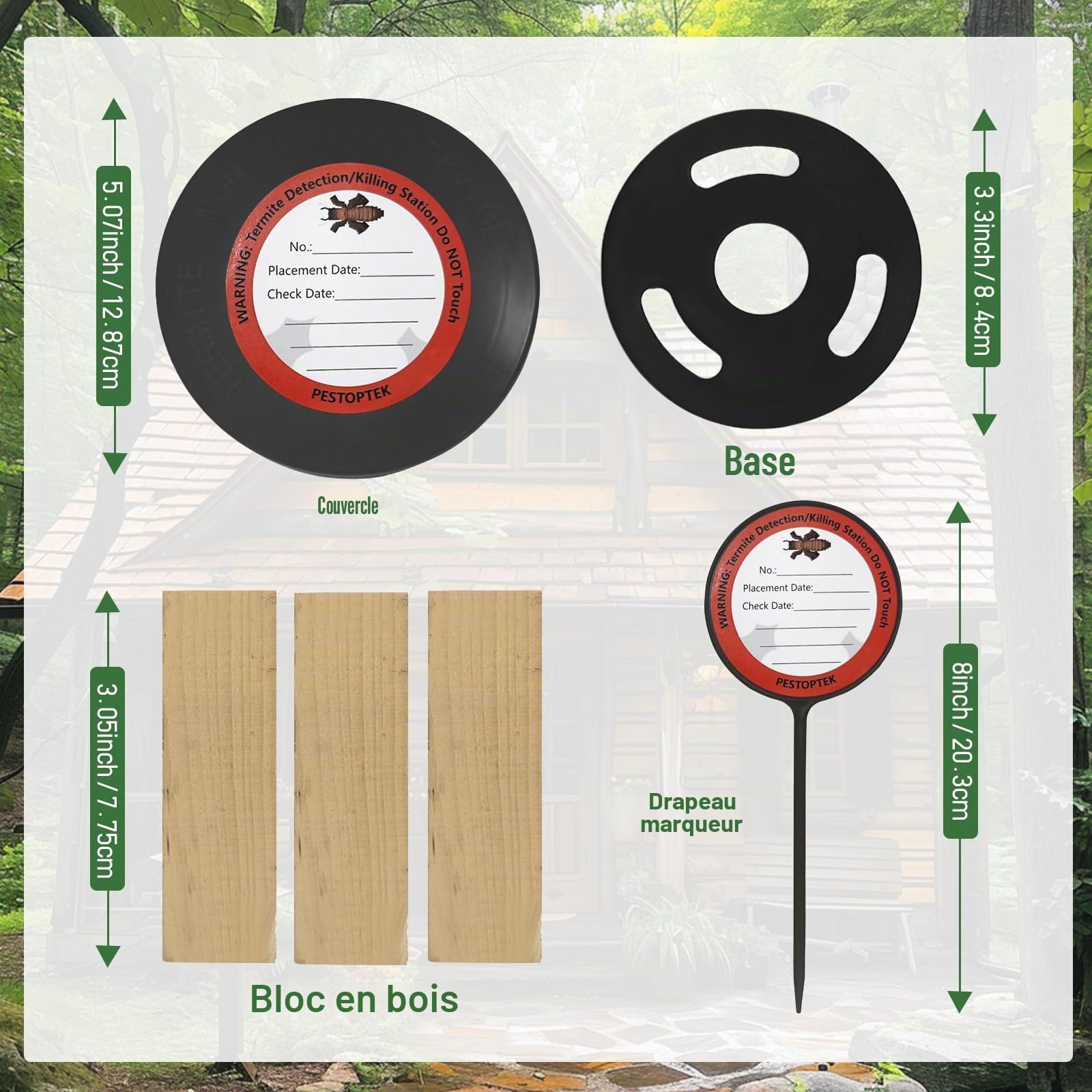 Lot de 6 stations d'appât de surveillance des termites, compatibles avec les appâts termites Trelona, blocs de bois inclus pour le jardin, les fermes, détecte l'activité des termites (pas de