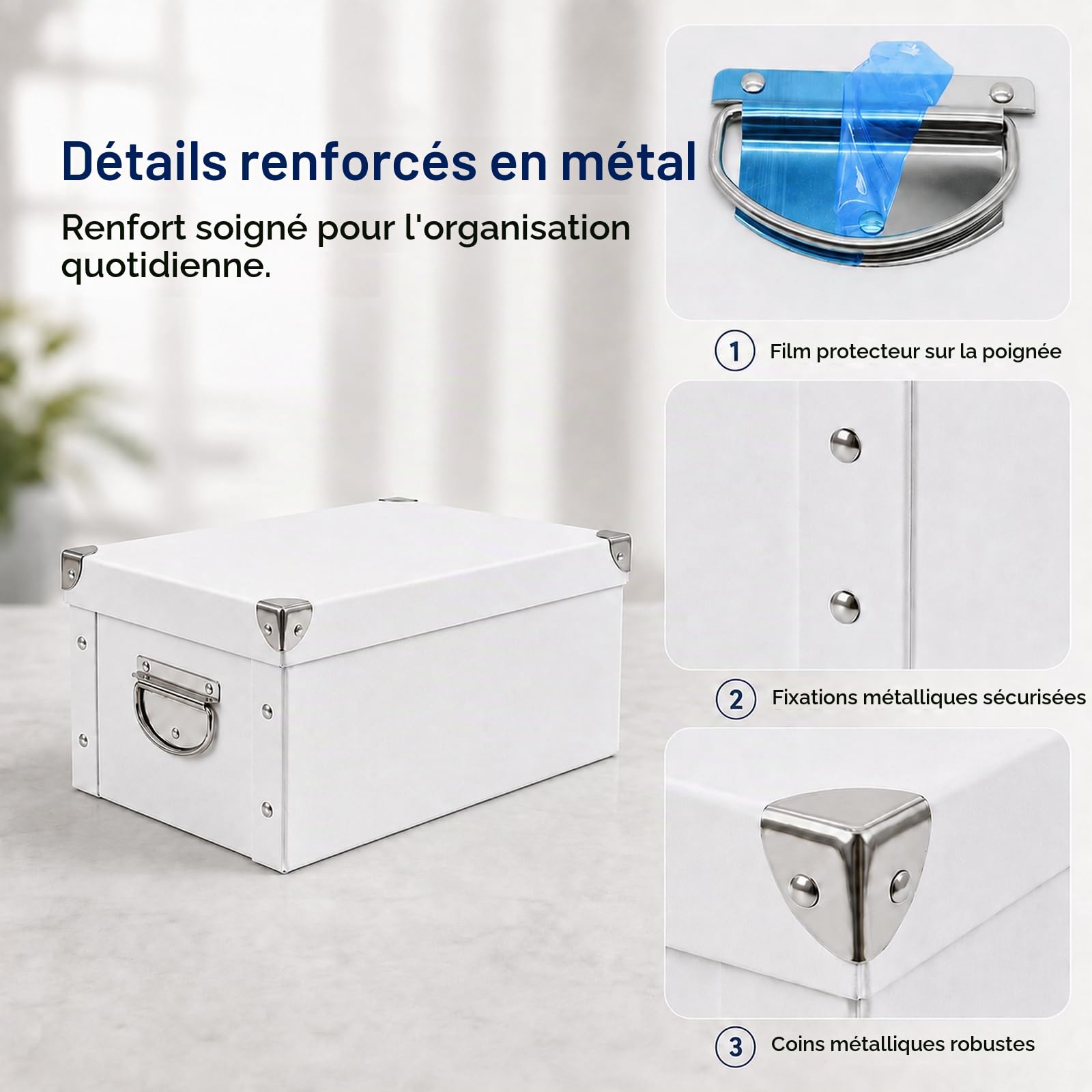 GUOZI Boîte de rangement pliable, boîte à souvenirs décorative avec couvercle et coins renforcés en métal, poubelle à dossiers en carton avec poignées, boîte cadeau pour souvenirs, jouets, photos,