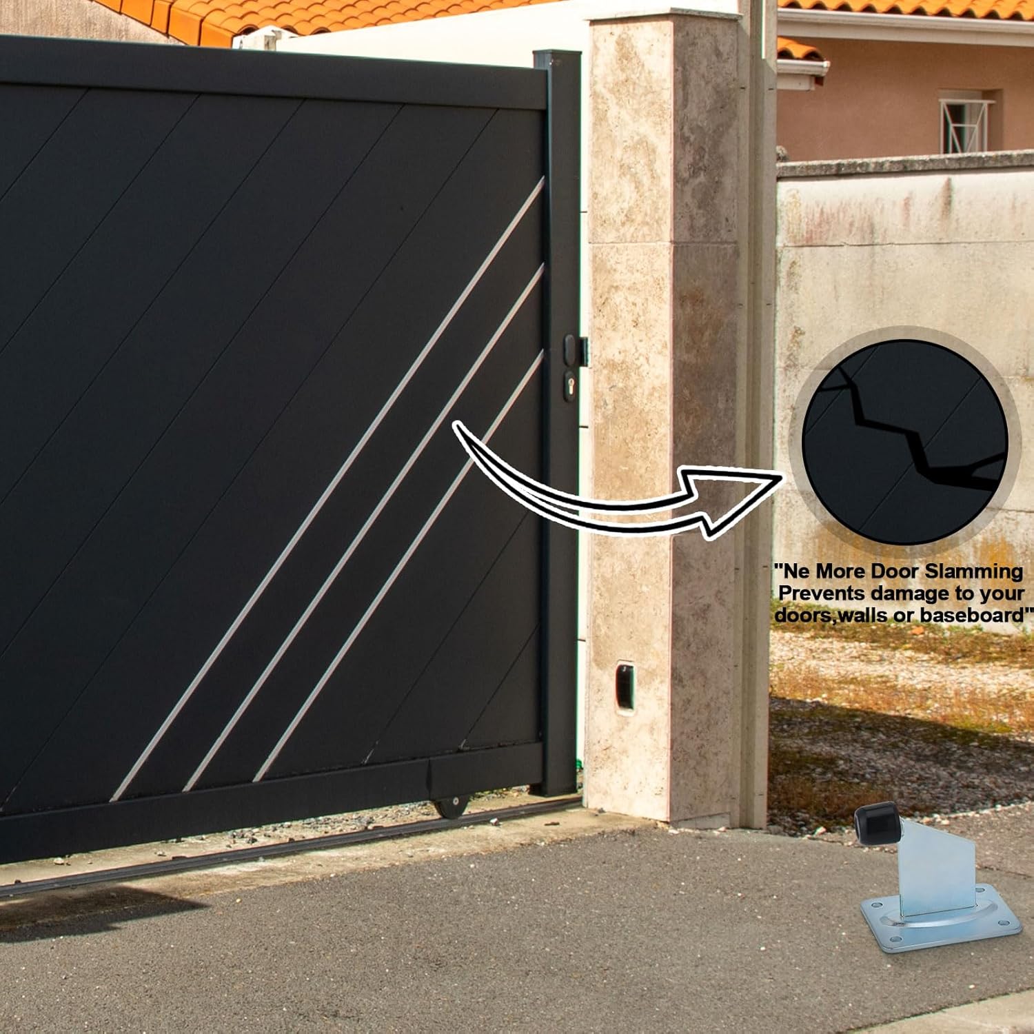 MorningRo End Stop Heavy Duty Gate Stopper Floor Mount 4-5/8" Height for Outdoor Door Stop Gate with Base Plate Large Rubber Sliding Driveway Swing Rolling Door