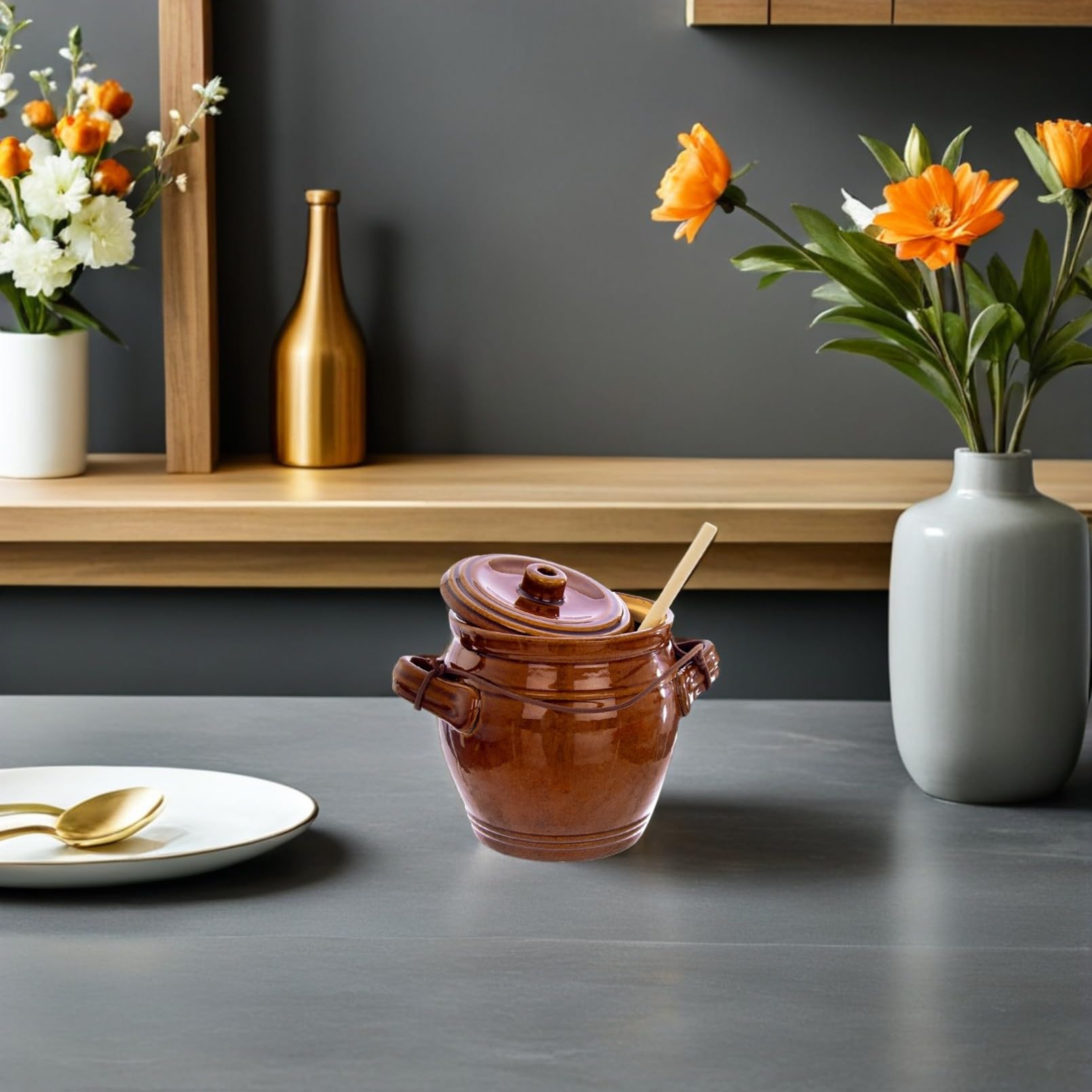 Mipcase Ceramiczny Szczelny Słoik Do Kiszonek Ceramiczny Pojemnik Kuchenny Żywność Trwały i Bezpieczny Słoik Domowy z Kreatywnym Designem i Szczelnym Zamknięciem