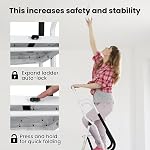 FAHKNS 3 Step Ladder with Handrails, Portable Folding Step Stool with Safety Lock, Sturdy Steel Step Ladder 3 Step Folding, 330LBS Capacity Ladders for Home Library Garage Office, White