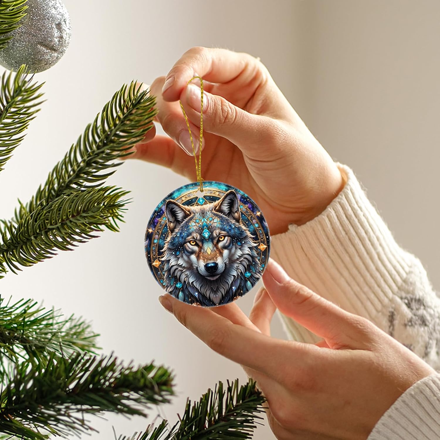 Christmas Tree Decorations Wolf Ornament, Smooth Ceramic Christmas Tree Ornaments, Xmas Decorative Hanging Ornaments, Christmas Decor Indoor Home Party Gifts Souvenir Wolf image 4