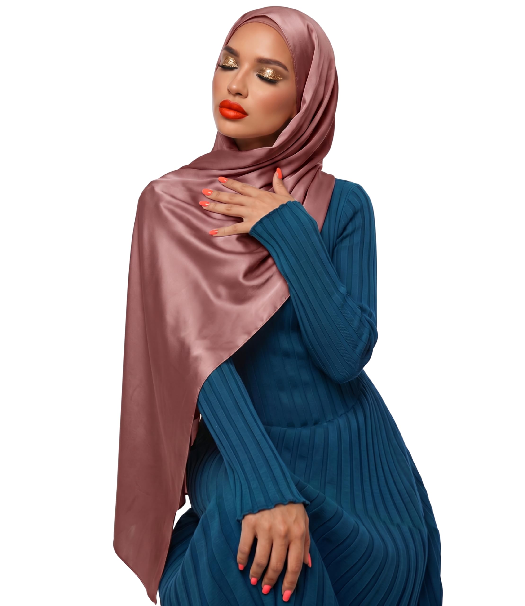 Satin Scarf - Ladies Scarves, Shawls & Wraps - Satin Hijab - Terracotta