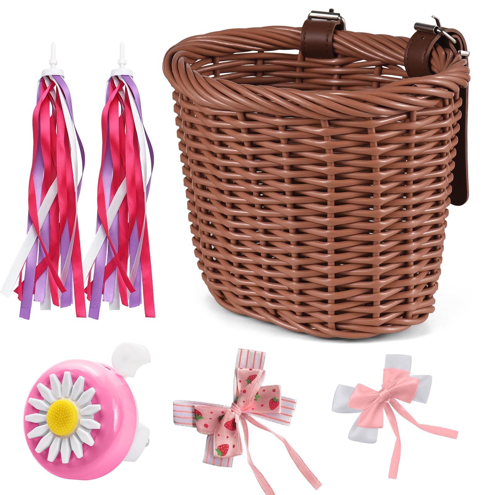 Lixada Kid's Bike Basket for Girls Front Bike Accessories with Handlebar Streamers Cycle Ages 3-13