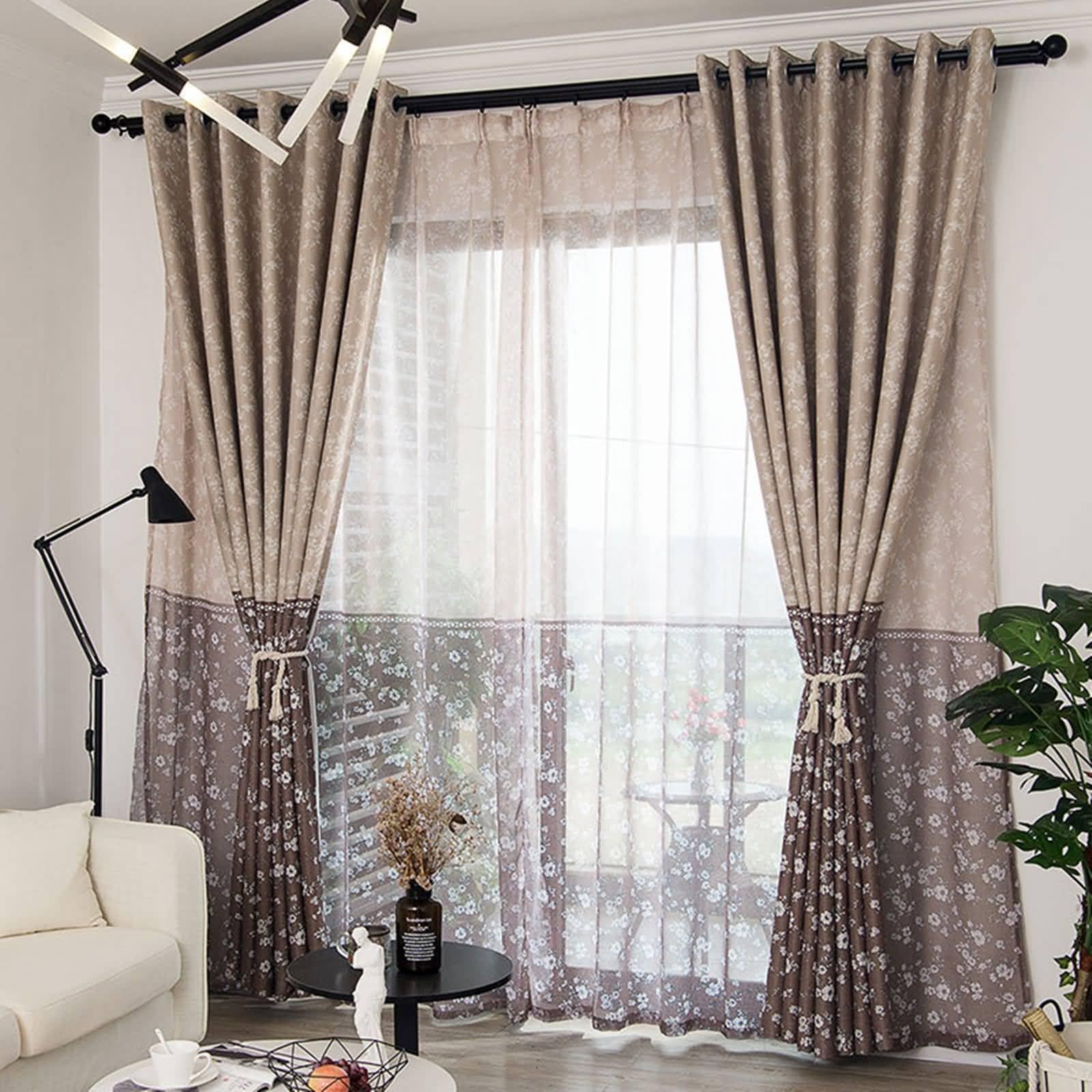 Rideaux Salon Moderne Lot de 2, Rideaux décoratifs Semi-Transparents à œillets en Patchwork à Motifs Floraux pour Le Traitement des fenêtres Salon/cuisine102 x 244 cm