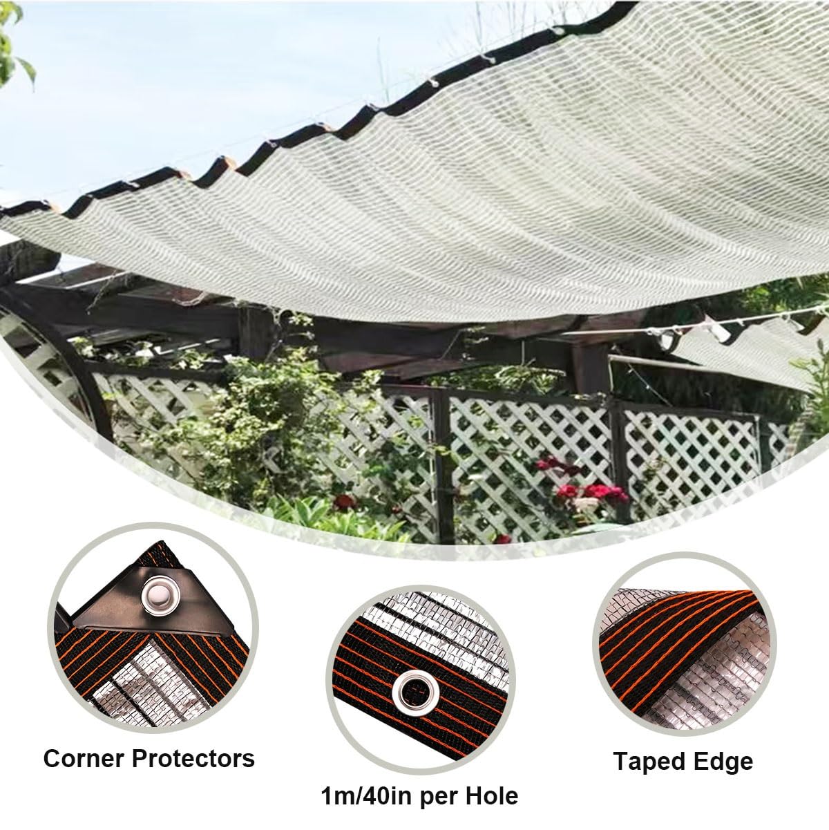 Aluminet Sun e Cloth 75% protección UV con ojales, lona de malla resistente al desgarro para jardín, invernadero, patio y perrera, red de protección solar de 6 x 14 m
