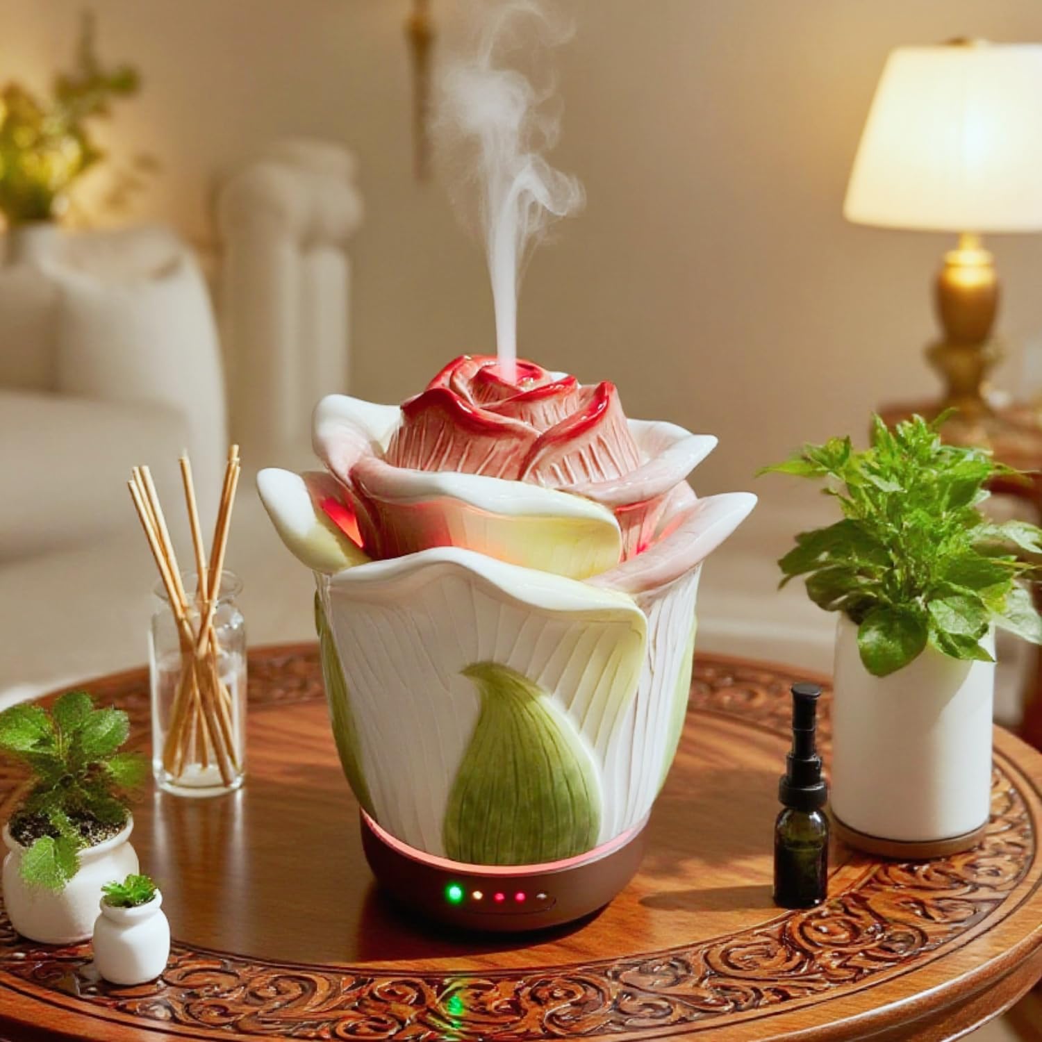 Diffusore di oli essenziali in ceramica dipinta a mano, 80 ml, timer con luci notturne e funzione di spegnimento automatico, umidificatore per casa e ufficio (champagne)