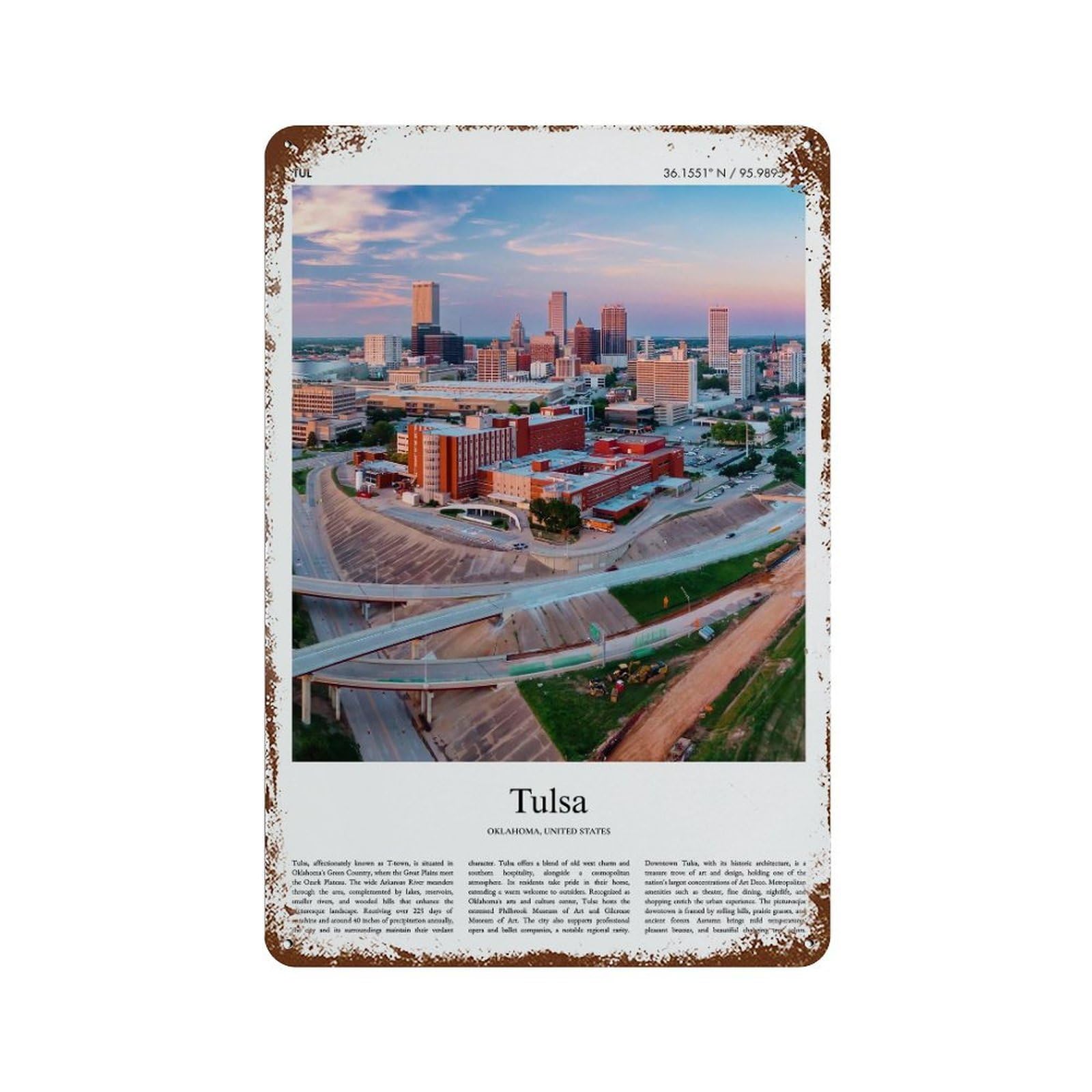 xiaoxiaoshen Tulsa Oklahoma, United States, USA City Scenery Wall Decor Art Metal Tin Poster Modern Home Decor Art Home Bar Shop Decorations Vintage Sign 30x20cm