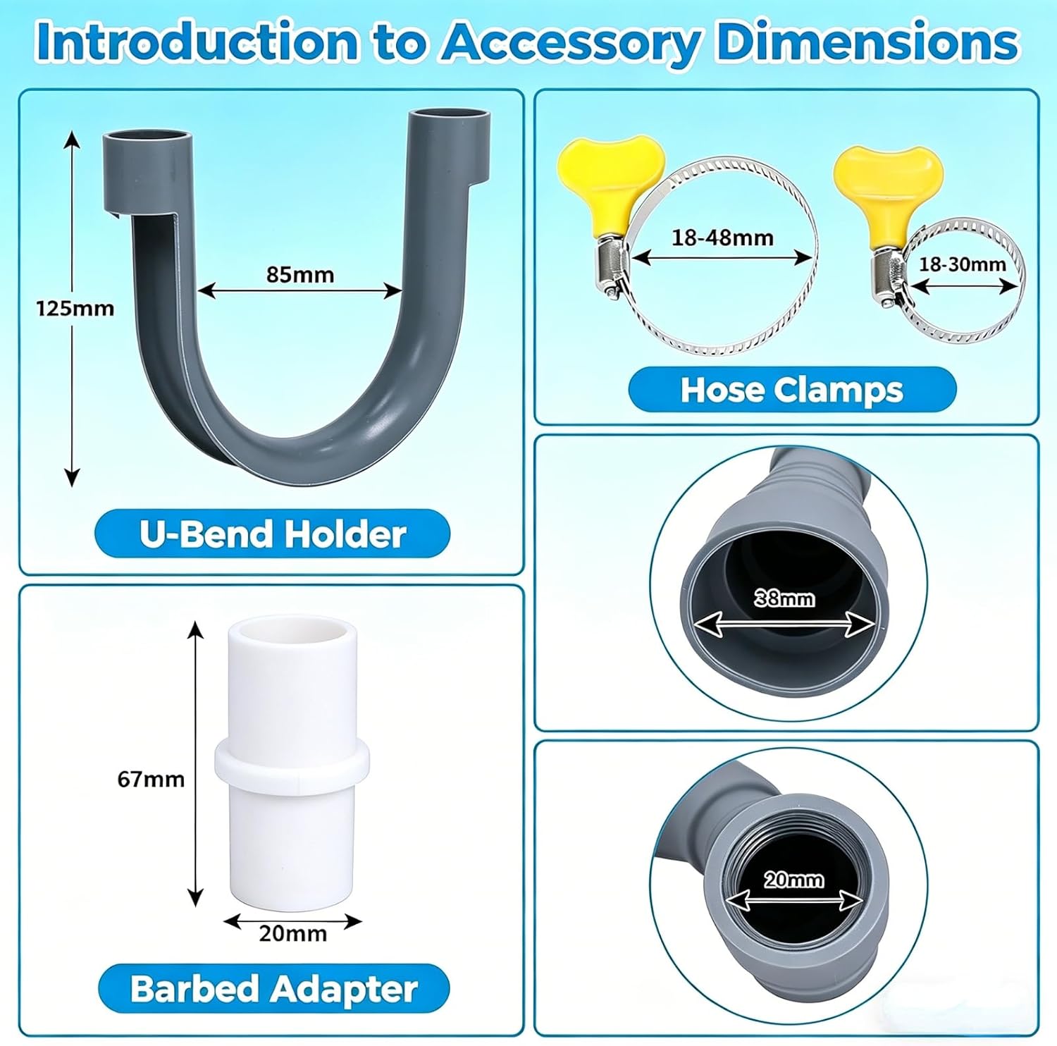 23FT Portable Washing Machine Drain Hose,Extro Long Washer Drain Hose Extension Kit with 1 Adapter, 4 Clamps and 1 U-Bend Holder