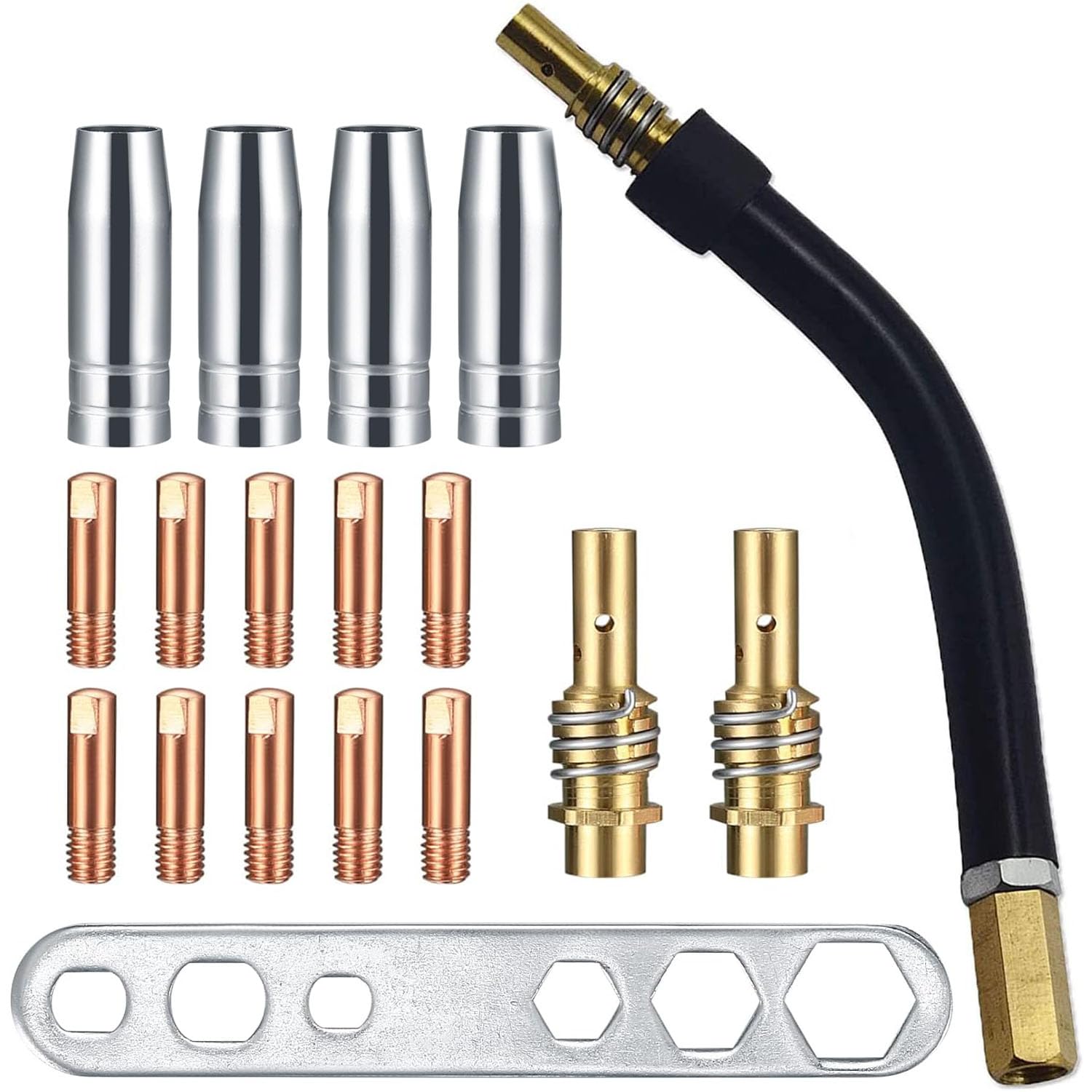 FORTON MB15 15AK Contact Tips 0.035"/0.9mm M6 & Tips Holder Diffuser & Shield cup & Torch Neck For MB15 15AK MIG Welding Torch 18pcs