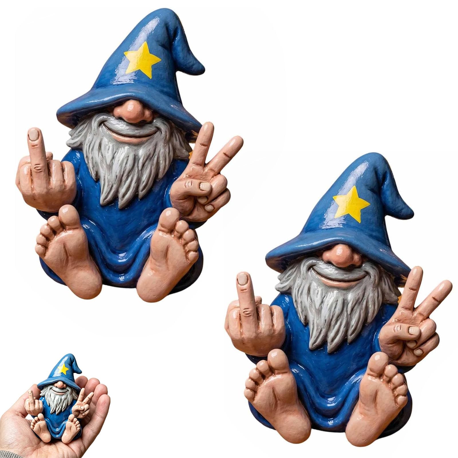 Gnome magicien impertinent en résine haute résistance : déco durable et humoristique
