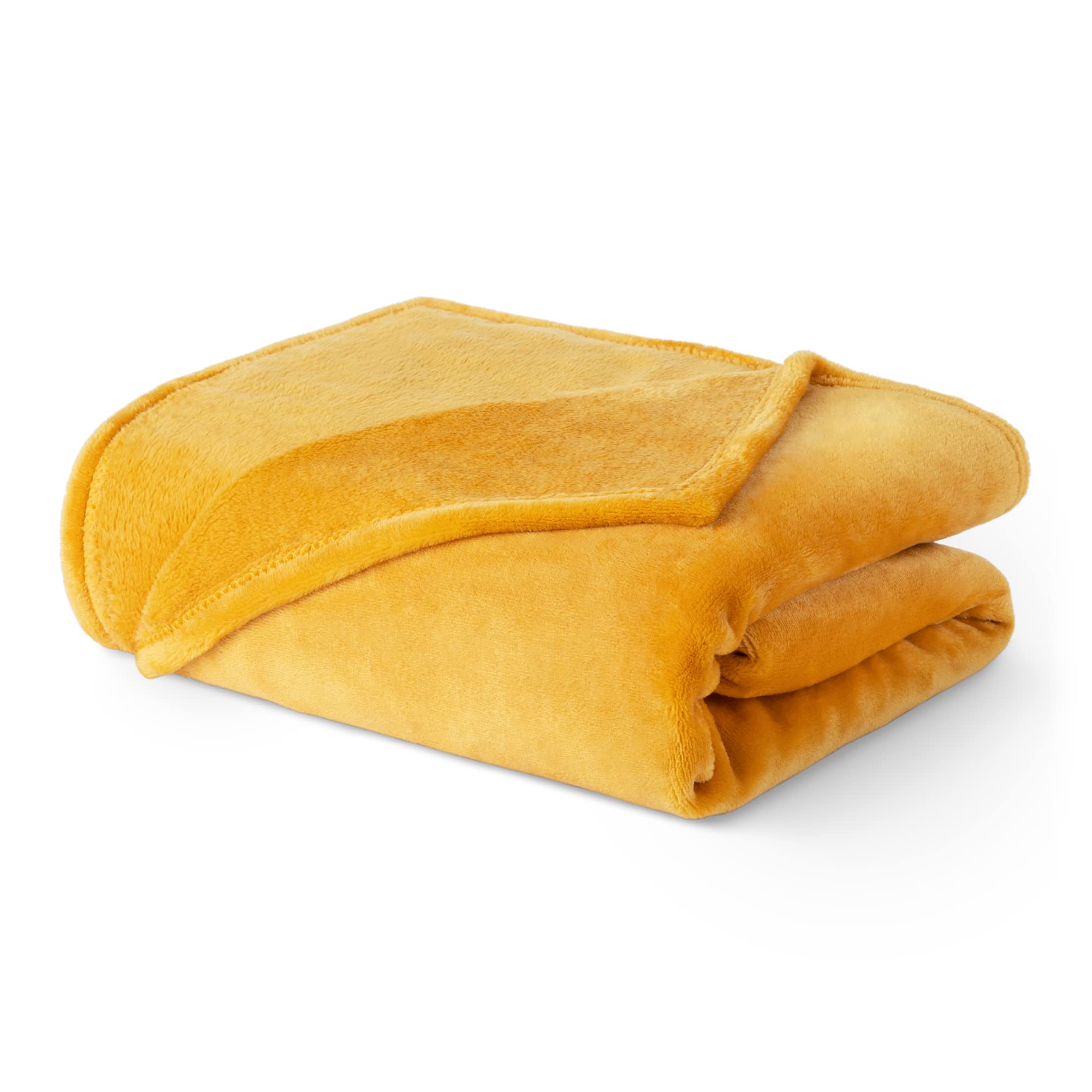 LIVIVO Flannel Fleece Blanket- Super Soft Cosy Cuddly Sofa Throw - Perfect For Bed, Sofa, Travel, Picnic & Camping - Single/Double/King (Ochre, Single)