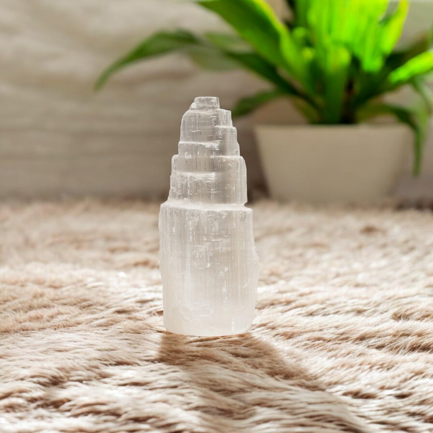 Selenit-Kristallturm, 10,2 cm, natürliche Heilung, beruhigende Wirkung, Heimdekoration und Meditation mit kostenlosem digitalem Dankbarkeitstagebuch