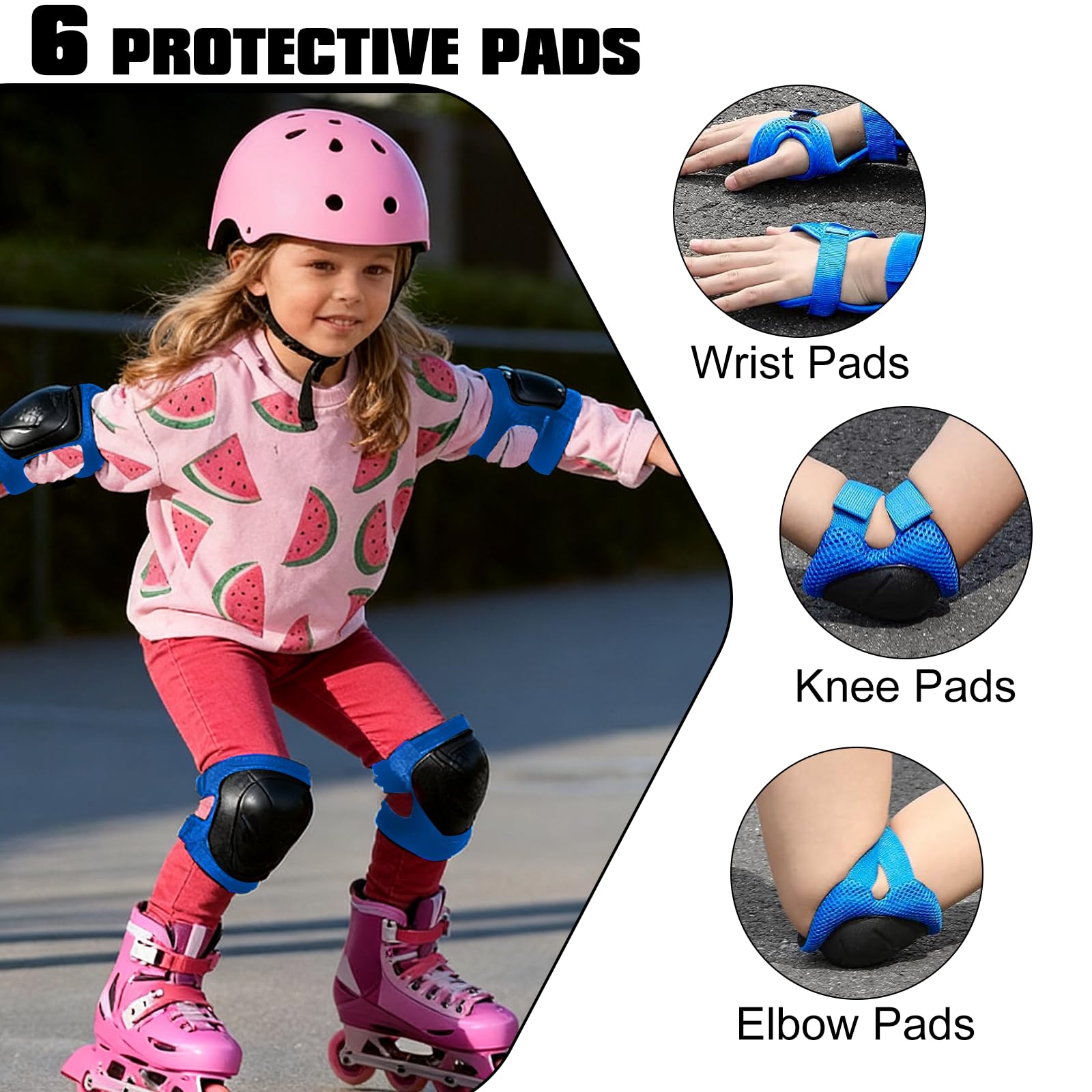 Zorplex Protection Roller Enfant, Kit de Protection pour Patins à roulettes vec Genouillères, Coudières et Protèges-Poignets 6 en 1, Equipement de Protection pour Le Patinage, Velo, Skateboard