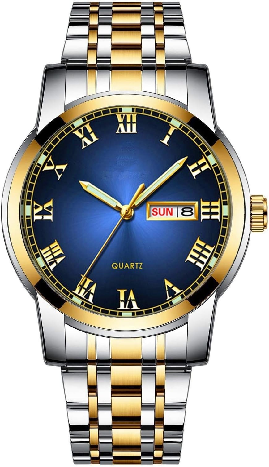 Carlson RaulenMen Waterproof Luxury Fashion Military Quartz Sports Analog Wrist Watch (Gold Blue)