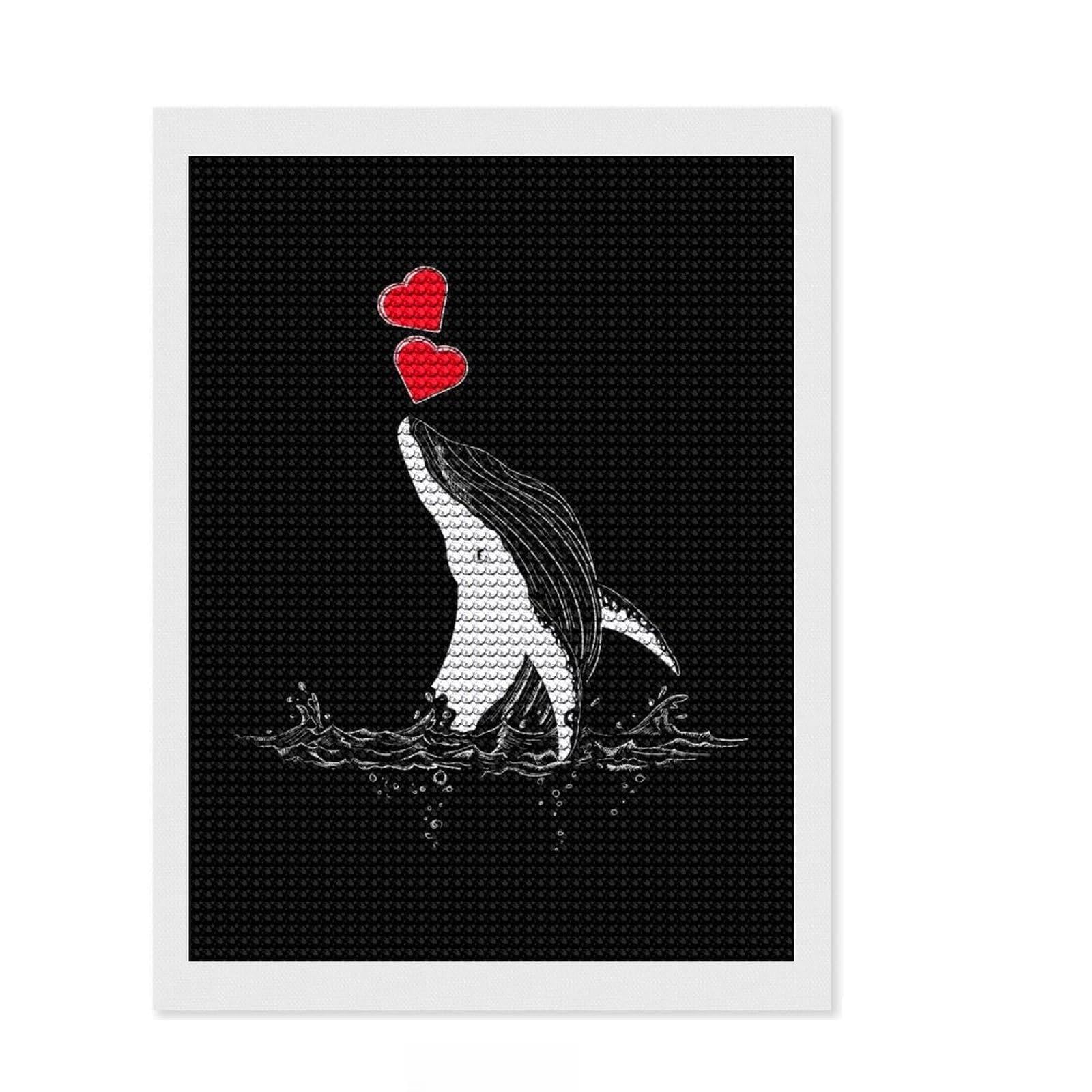 Junmoney Protect Whale Love Sea Diamond Art Canvas 12"x16", Birthday Gift, for Adults, Creative Leisure Activity, Aesthetic Room Decor