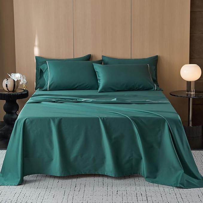 (Similar product, color green light) MooMee King Size Sheets Set, 100% Extra Long Staple Cotton 600TC Sateen Weave Cooling Breathable Silky Soft Luxury Hotel Quality Bed Sheets with 17\" Deep Pocket - 4 Piece (Forest Green, King) Forest Green King