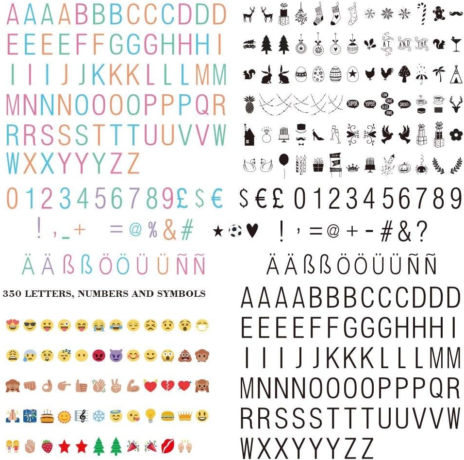Fruzelg FSC Lighting Letters and Symbols, Numbers/Colour Emoji with Festival Symbols Total 350 Party Decorative Characters use for Your Cinematic lightbox (Full Color)