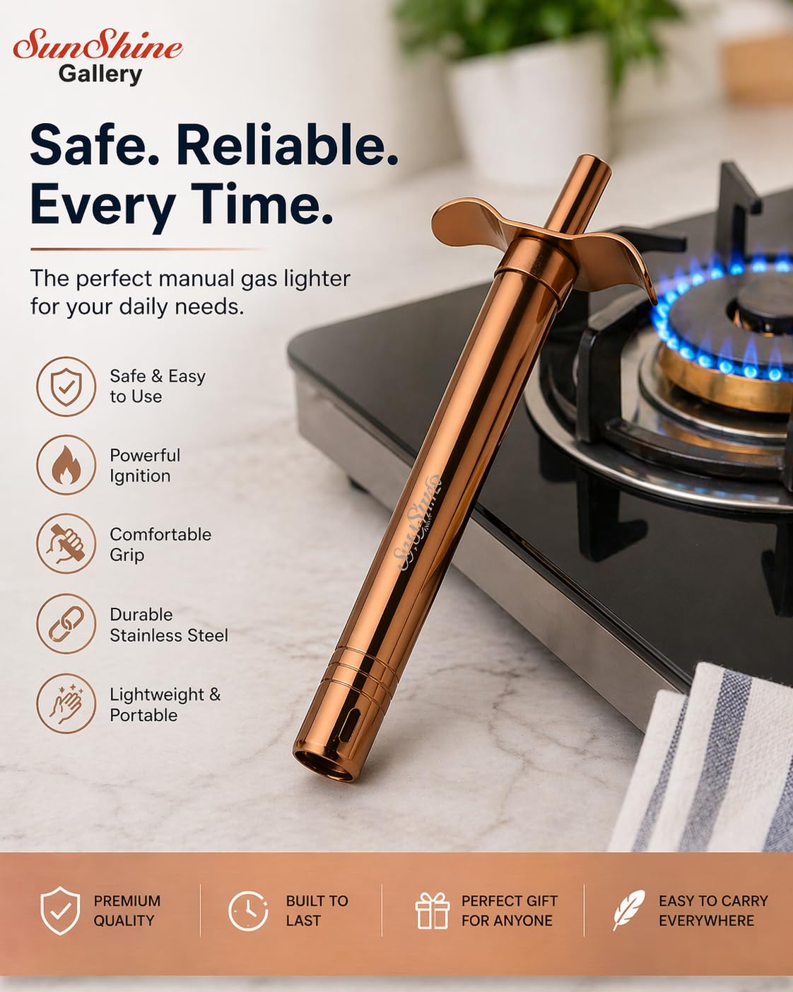 Spark Gas Lighter for Kitchen Use Restaurants Metal Gas Stove Lighter Regular Size Easy Grip Long Lasting, Rust Proof (Rose Gold, Pack of 1) — Amazon image 5