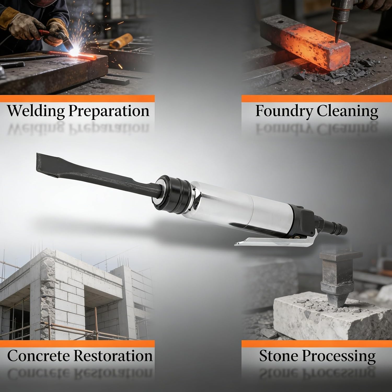 Pneumatic Chisel Air Hammer, Straight Handle, Industrial Shovel Tool - Durable Aluminium Alloy Body, High Impact Power, Construction and Metalworking