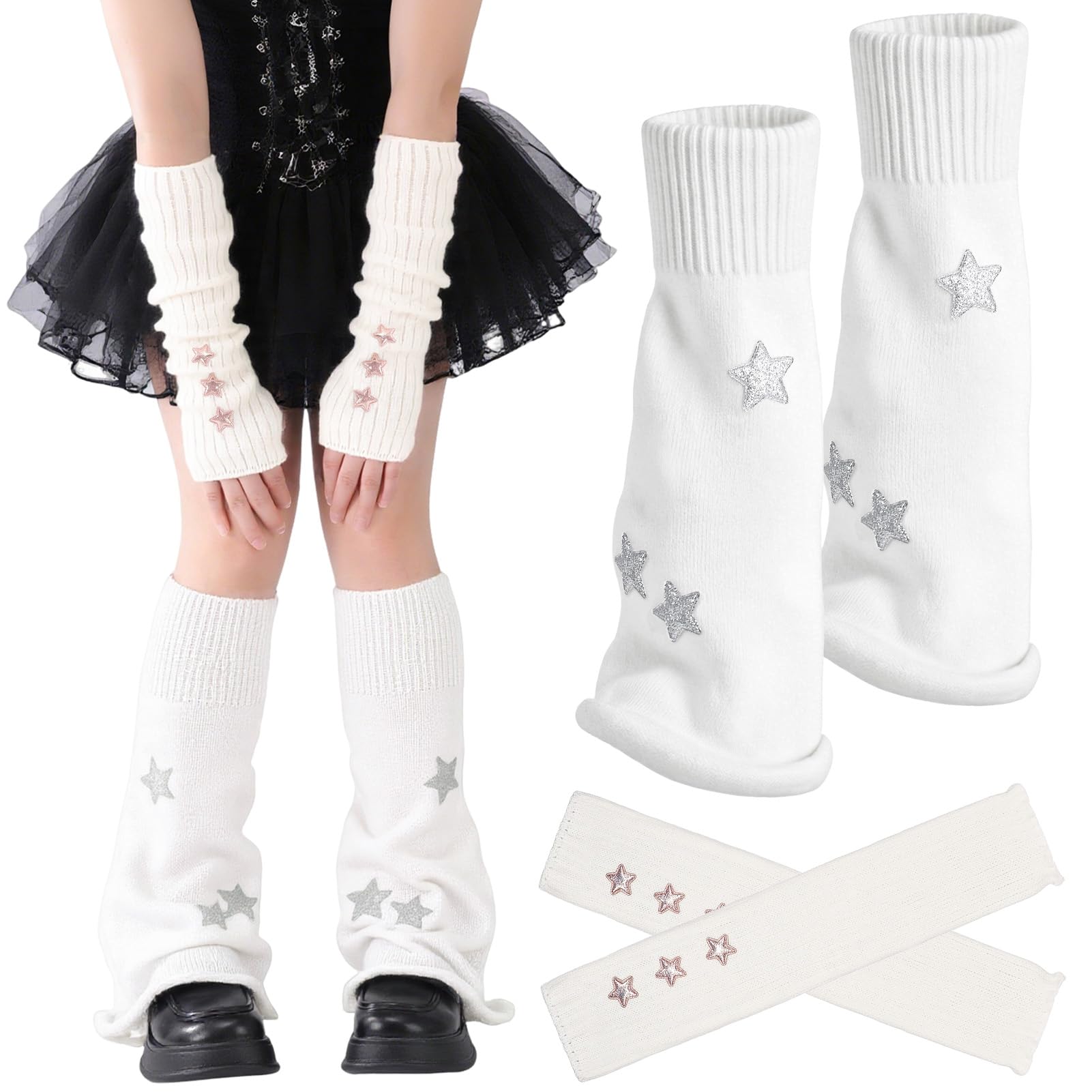 Jspupifip Y2K Leg Warmers for Women Star Streetwear Leg Cover Retro Stretchy Arm Warmers for Rave Festival