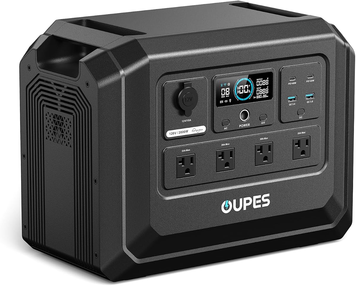 Central eléctrica portátil Mega 1 Lite 1024Wh 2000W (sobretensión de 4500W) | Batería LiFePO4, respaldo de UPS, carga completa de 46 minutos, MPPT incorporado, 9 puertos, 140 W PD, QC3.0, control de aplicaciones mediante Wi-Fi y Bluetooth