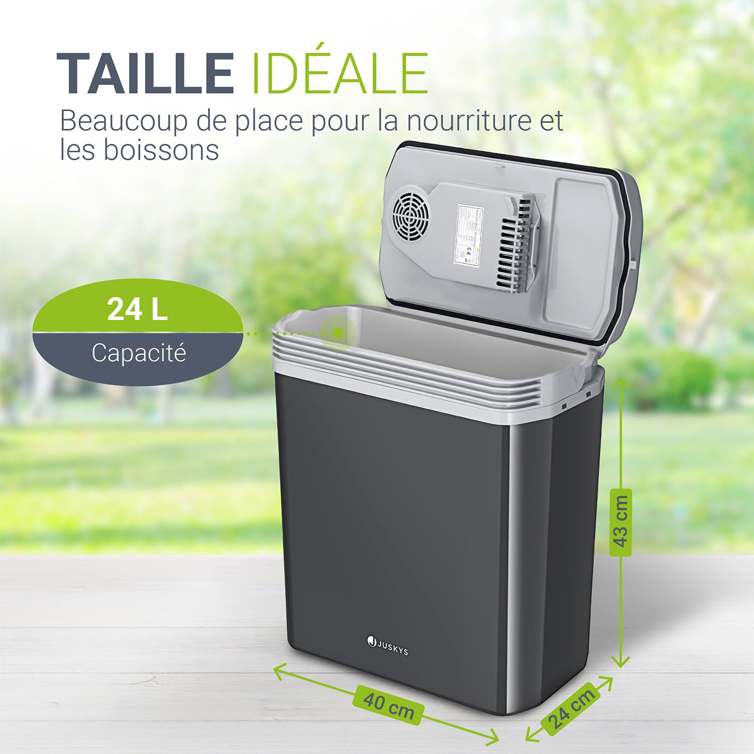 Juskys glacière électrique 24 litres 12 V / 230 V pour Voiture, Camion, Camping-Car - Mini réfrigérateur Froid et Chaud - glacière thermoélectrique - Gris