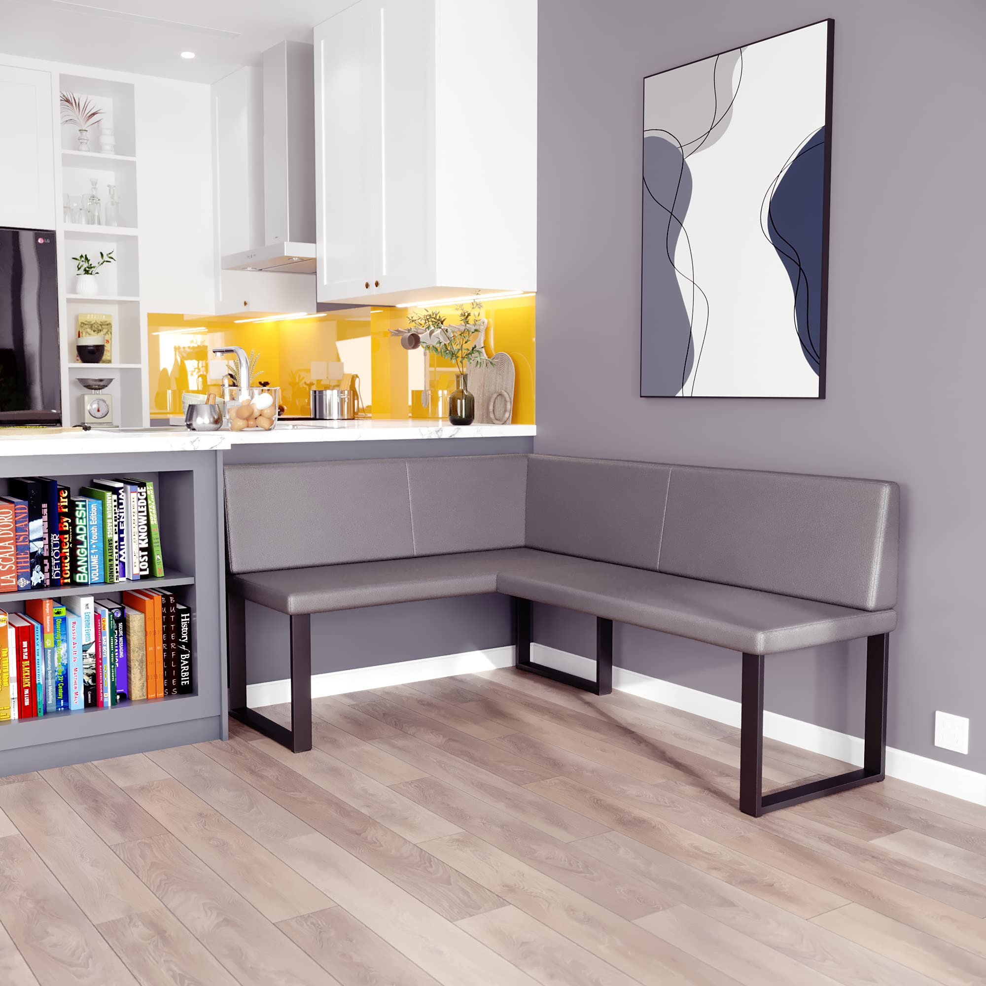 FURNISTAR Akiko Metal Banc d'angle pour votre salle à manger, cuisine moderne, coin salon, coin repas. Parfait pour la cuisine, le bureau et la réception. Finition solide et solide. (Soft 29, 142 x