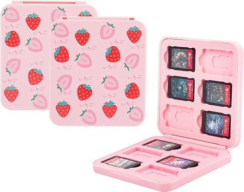GLDRAM Game Case for Nintendo Switch, Pink Game Holder Case for 12 Switch Game Cards and 12 Micro SD Cards, Cute Switch Game Case Storage, Portable, Game Accessories for Switch/OLED/Lite - Strawberry