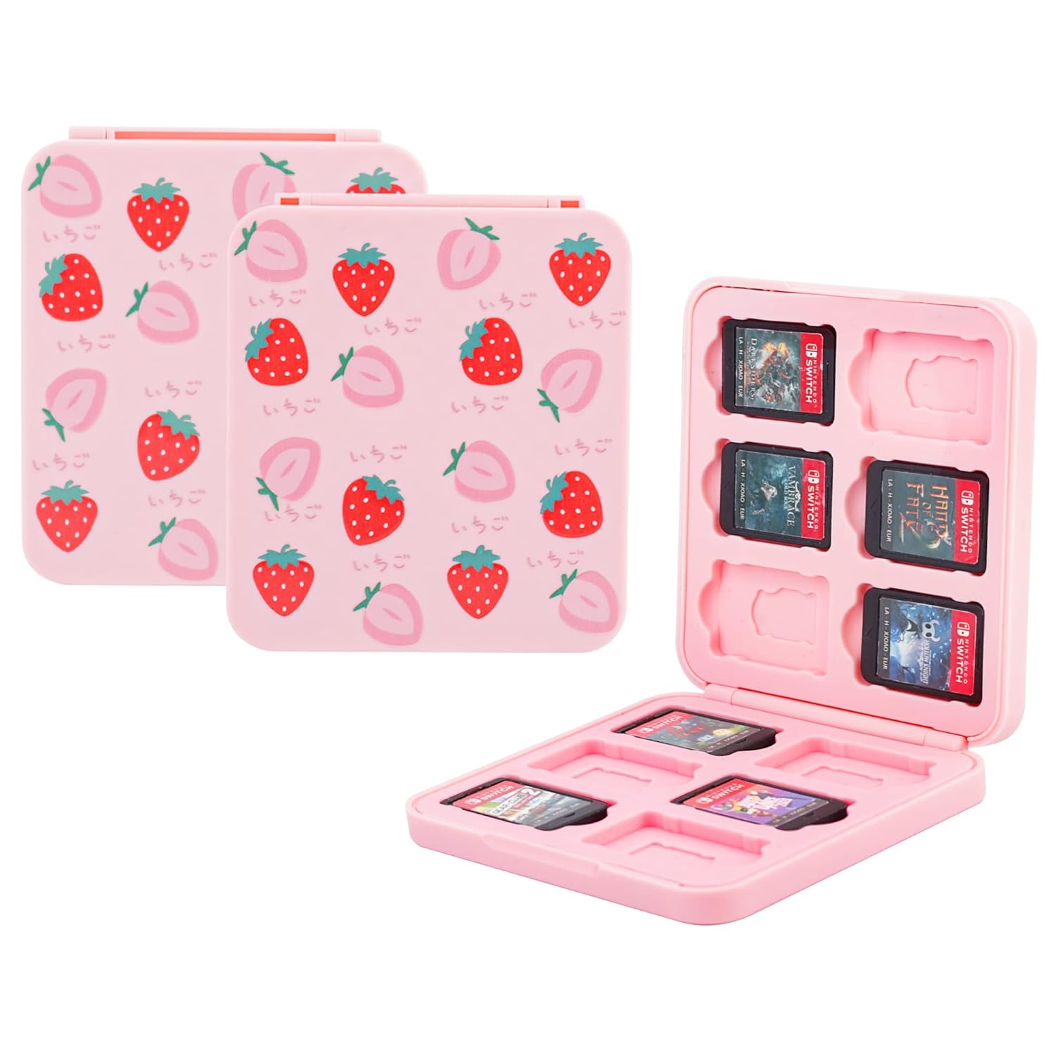 GLDRAM Strawberry Game Case for Nintendo Switch, Pink Game Holder for 12 Switch and 12 Micro SD Cards, Cute Switch Card Storage, Portable Game Accessories Kit for Switch 2/NS/OLED/Lite