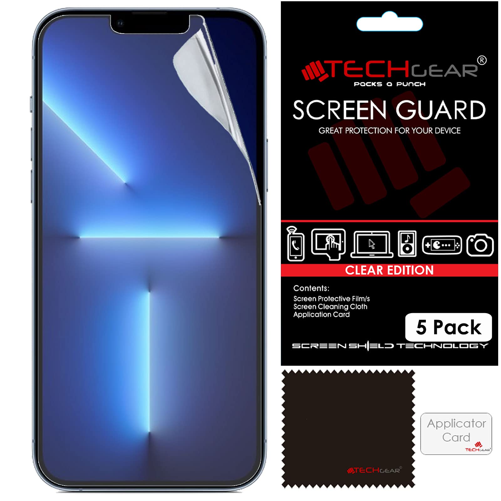 TECHGEAR [5 Pack Screen Protectors for iPhone 16e, iPhone 14, CLEAR LCD Screen Protector Film Guard Covers with Accessories Compatible with iPhone 16e 2025, iPhone 14