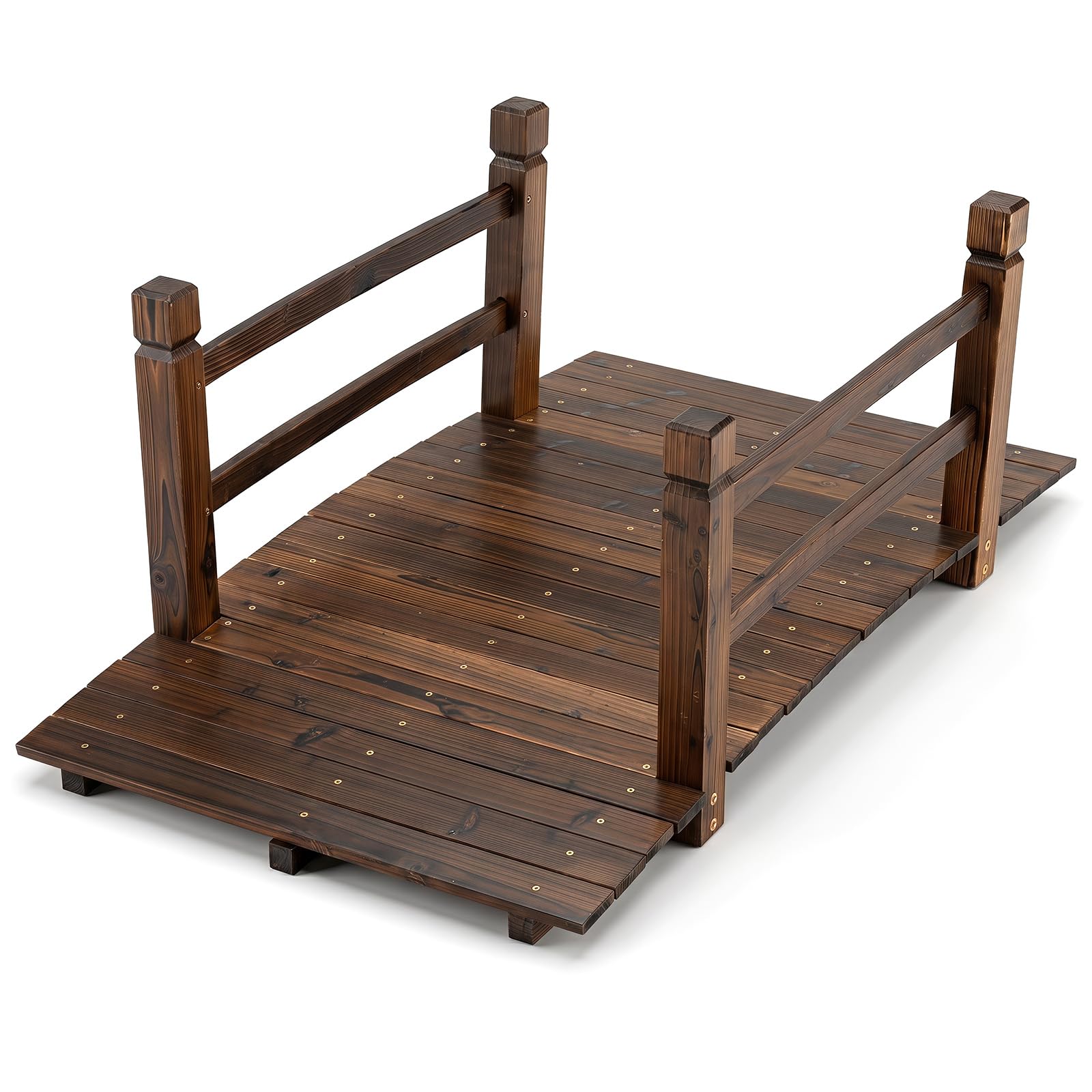 COSTWAY 1.25M Wooden Garden Bridge with Safety Railings, 500kg Load