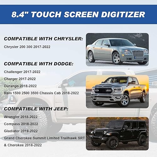 Miniatura 2 de Digitalizador de pantalla táctil Uconnect de 8.4 pulgadas compatible con Ram 1500 2500 3500 Chrysler Dodge Durango Challenger Grand Cherokee