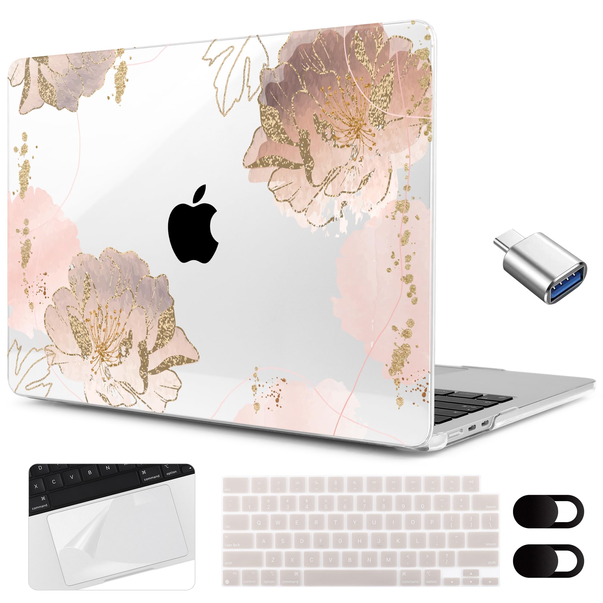 Funda MacBook Air 15 A2941 transparente con protector de teclado MEEgoodo 8