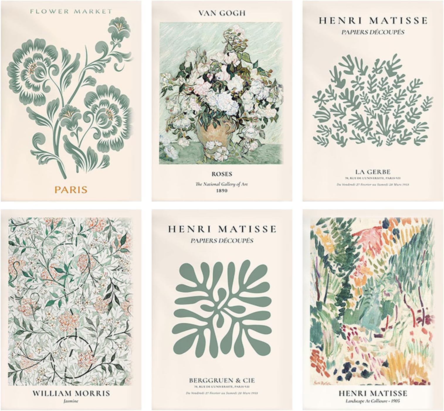 KiKiHongSet of 6 Poster Vintage Flower Market Posters Flowers Vintage Wall Poster Art Prints 20 x 25 cm Botany Art Abstract Flowers for Walls Home Decoration (Without Frame)