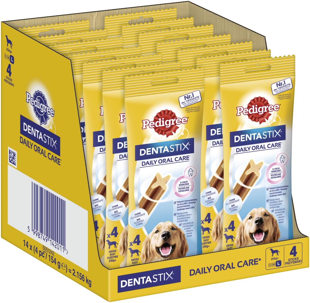 PEDIGREE DENTASTIX Lot de 56 sachets de soin oral quotidien pour grands chiens > 25 kg (14 x 4 pièces)