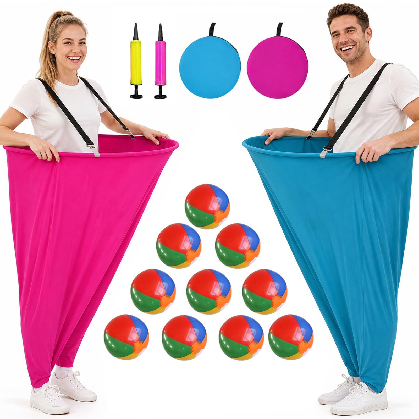 Granny Pants Game, 16 Pcs Garden Game for Adults & Kids, Funny Outdoor Games Giant Toss Toy with 2 Granny Pants and 10 Bouncy Balls for Family Beach Camping Garden Park Party