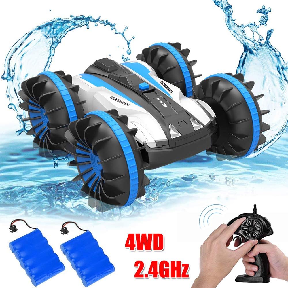 Ansee Rc Cars for Kids Amphibious Car Off Road Radio Controlled Cars 2.4GHz 4WD 6CH High Speed Rechargeable 360 Degree Rotating RC Vehicles (Blue)