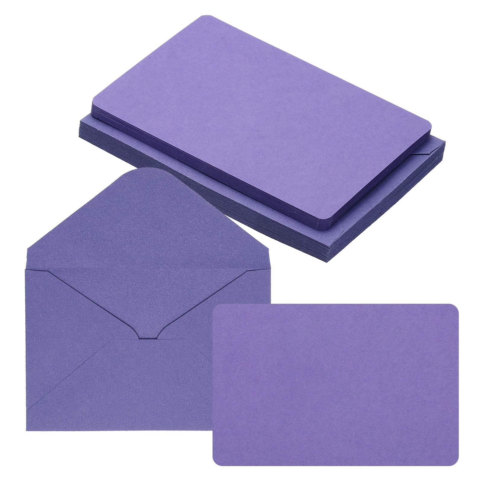 PATIKIL 10x15cm Blank Greeting Cards and Envelopes, 25Sets Half Fold Note Cards and Envelopes Folded Rounded Corner Cardstock Card for DIY Wedding Birthday Party Invitations, Dark Purple