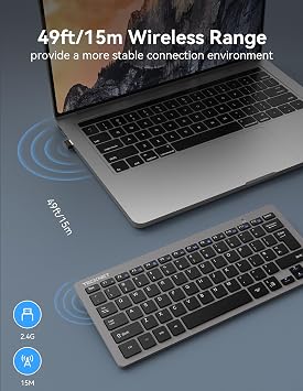 TECKNET 2.4G Wireless Keyboard, Small Wireless Keyboard with Media Hotkeys, Mini Keyboard Compact Wireless Keyboard, 12-Month Battery Life, Compatible with PC, Desktop, Laptop, Smart TV - Grey