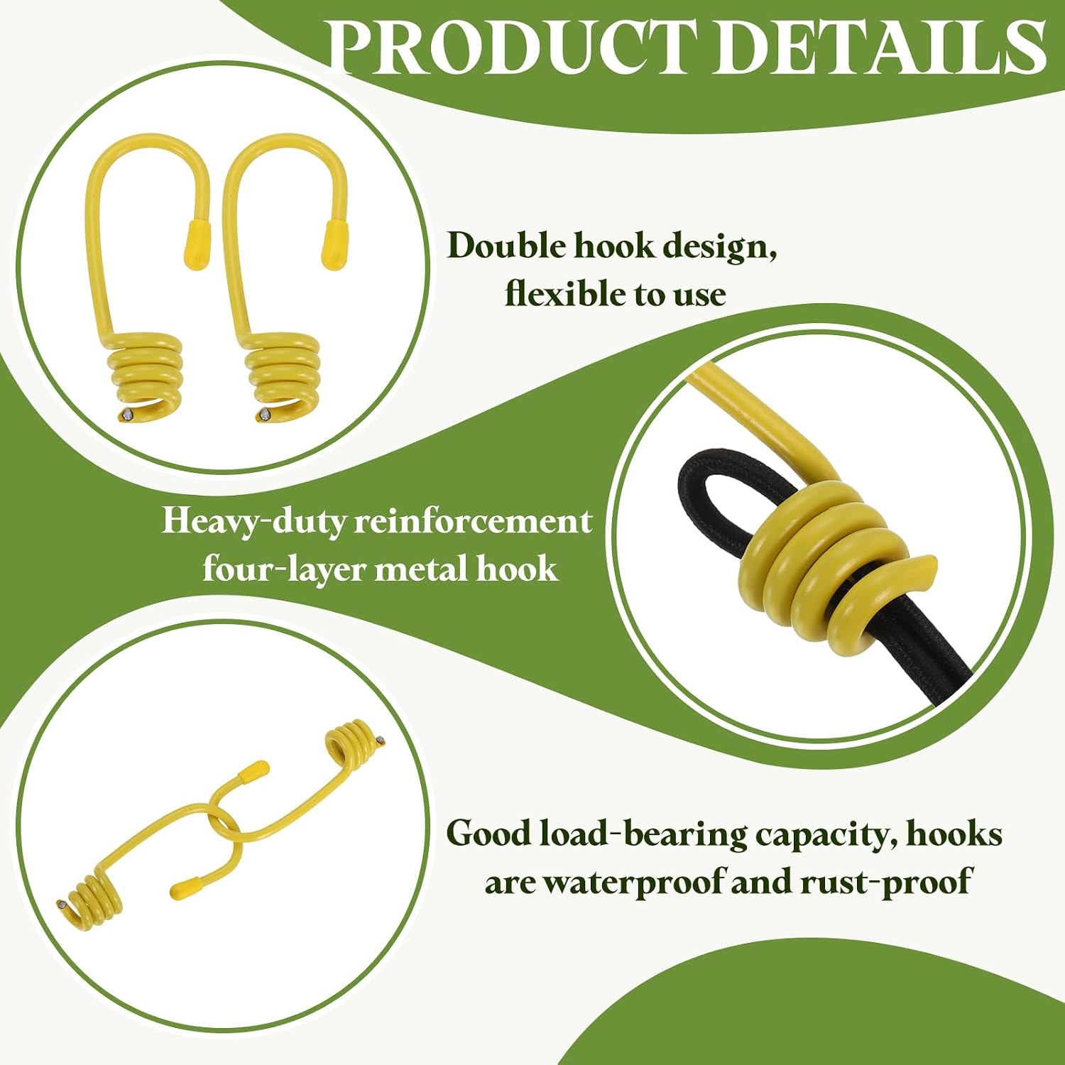 PATIKIL 9/32"(7mm) Bungee Cord Hooks 2.8" Length, 15Pcs Heavy Bungee Shock Cord Hook Spiral Wire Hooks End for Rope Strapping Tape Camping Tents Trucks Boats, Yellow