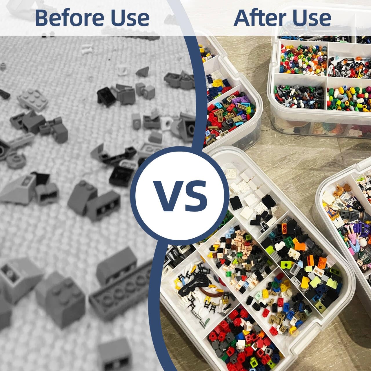 Kinder Aufbewahrungsbox mit Deckel für Lego Bausteine Aufbewahrungsfächer Stapelboxen Spielzeugaufbewahrung Stapelboxen Kunststoff Sortieren Kleinteile Transparent Organizer 3 Lagen Blaue Farbe