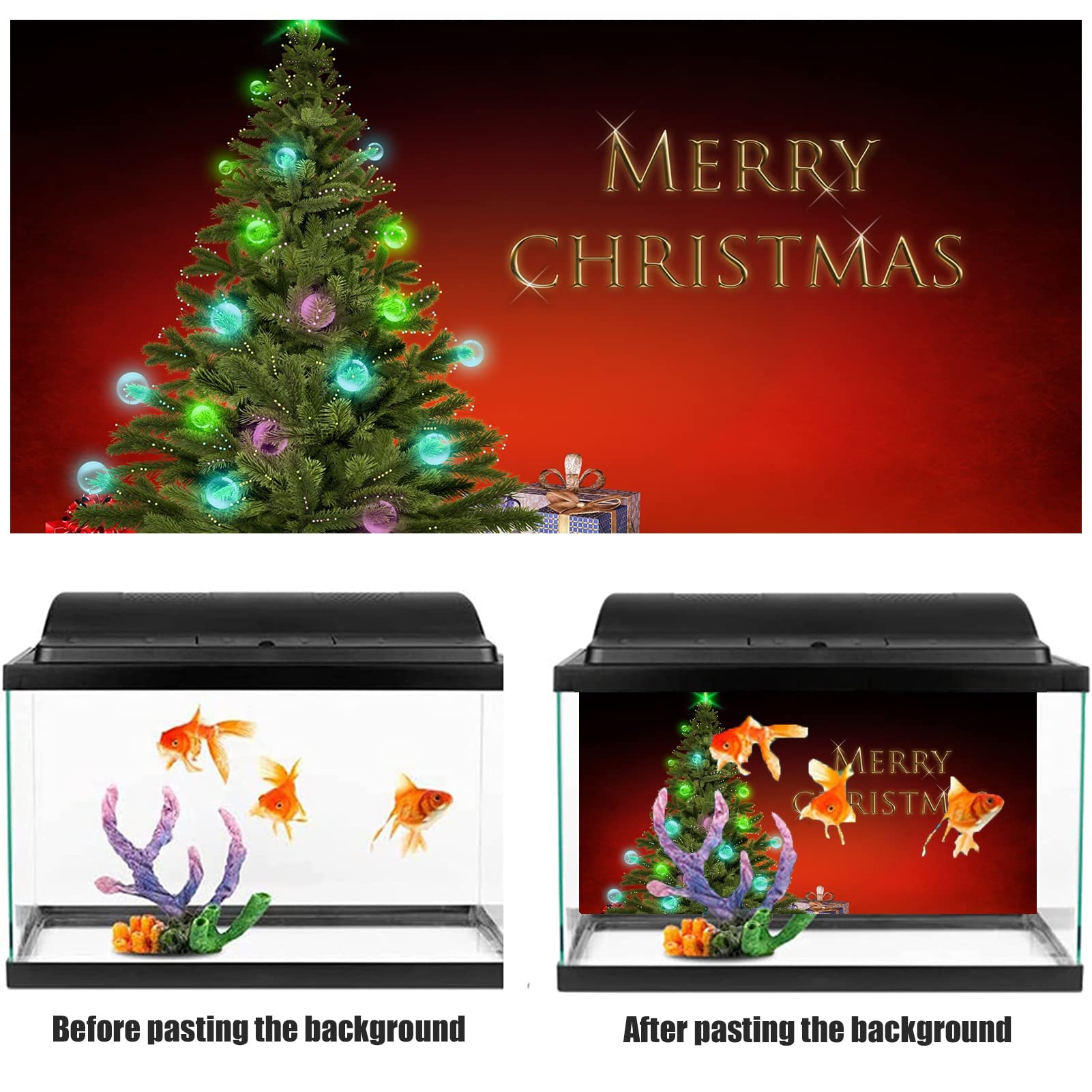 BAHULA Toile de fond pour aquarium Papier décoratif - Merry Christmas Aquarium Fond Poster PVC autocollant Décor Paysage 122 x 76 cm