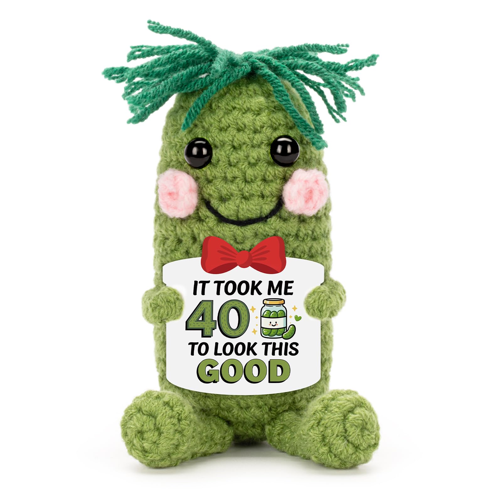 A AIFAMY Inspirational Birthday Gifts for Women Men, Crochet Pickle Doll for 40th 50th 60th, Funny Cucumber Toy with Cheerful Card for Men Women Pickle Lovers (40th Birthday)