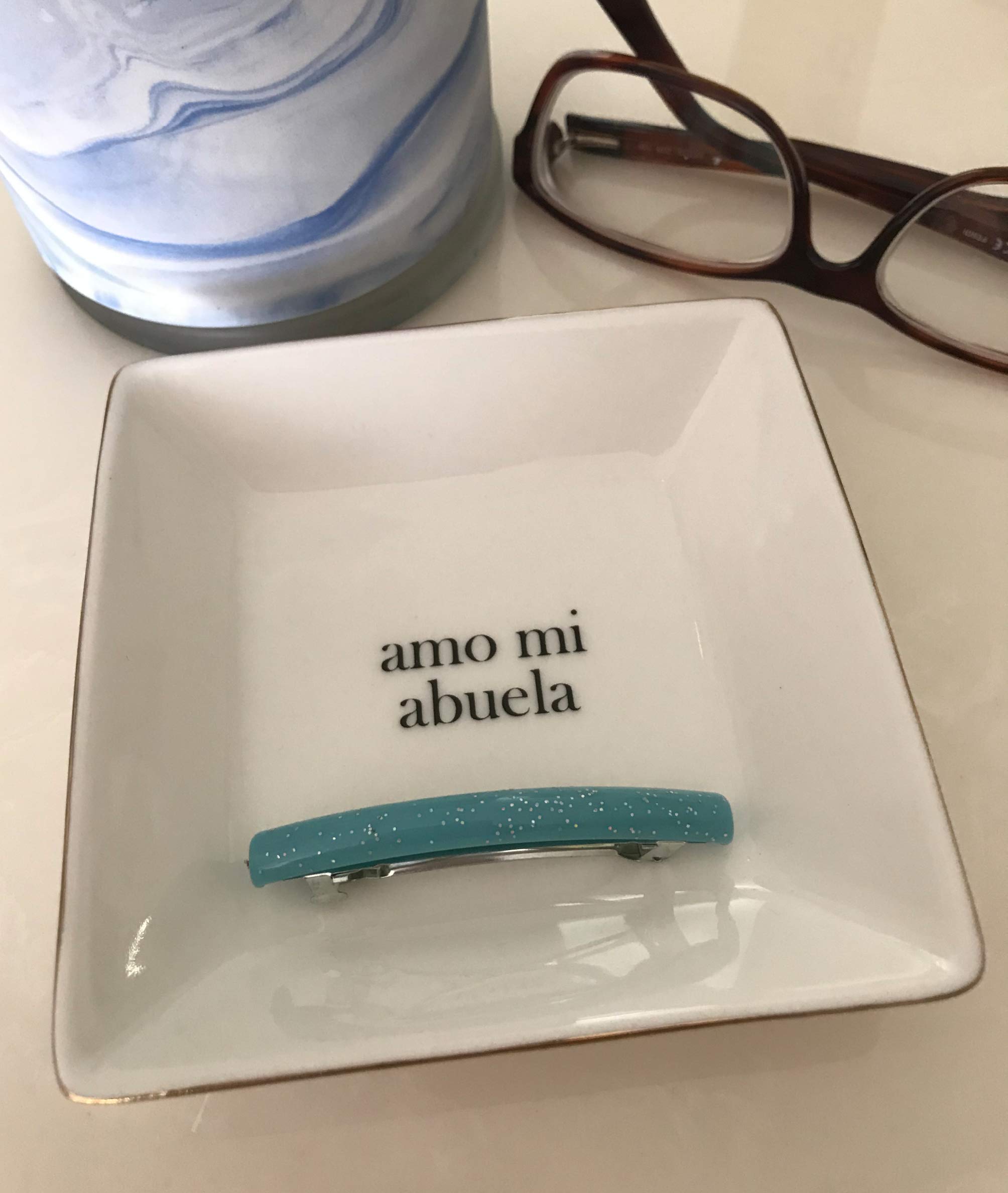 Funnywish Jewelry Dish For Grandma - Heart Shaped Ceramic Trinket Tray, Best Grandma Ever Gift