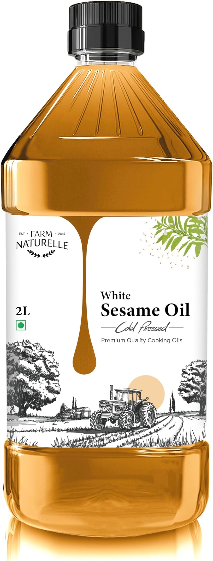 - Farm Naturelle 100% Pure & Unrefined Cold Pressed White Sesame (Gingelly) Oil – 2L Plastic Bottle | Kolhu/Kacchi Ghani/Chekku | Natural Daily Cooking Oil | Chemical-Free | Rich Aroma & Flavour
