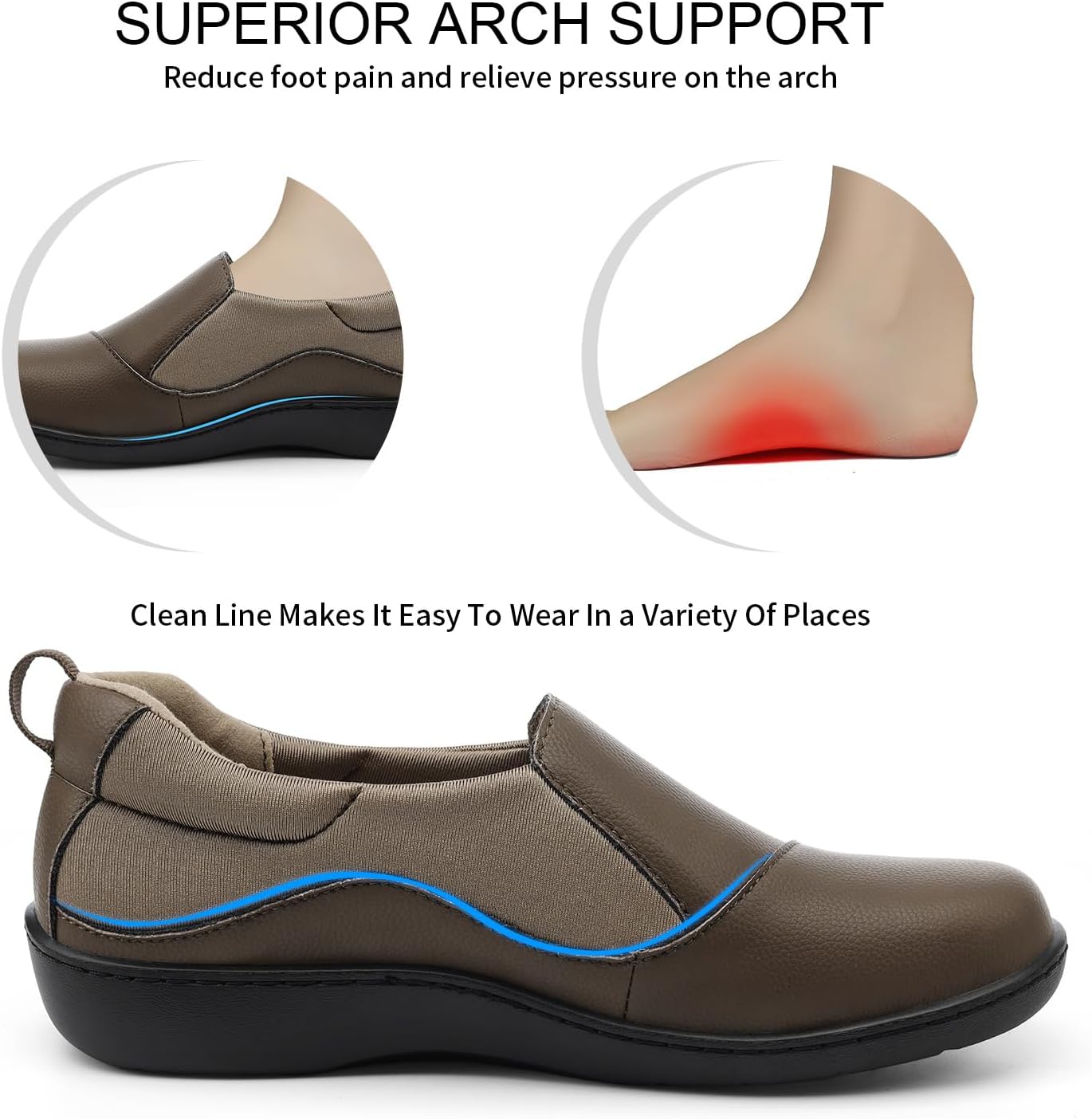 Women's Comfort Leather Loafers Cute Casual Slip On Lightweight Walking Flats Everyday Work Shoes - Image 6