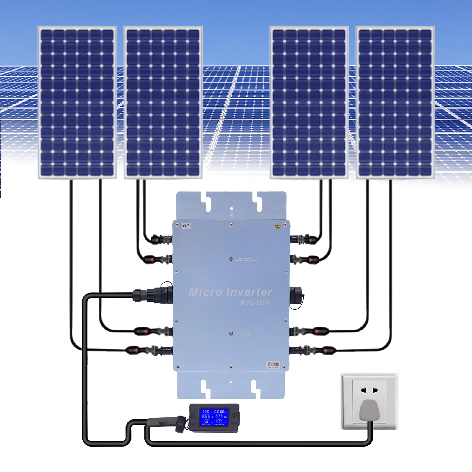 Mikro Wechselrichter 1200W, Mikrowechselrichter, IP65 wasserdicht, MPPT Wirkungsgrad 99,5%, maximale Effizienz 92,5%, Eingangsspannung 22-45V, Für 30V oder 36V Solarmodule