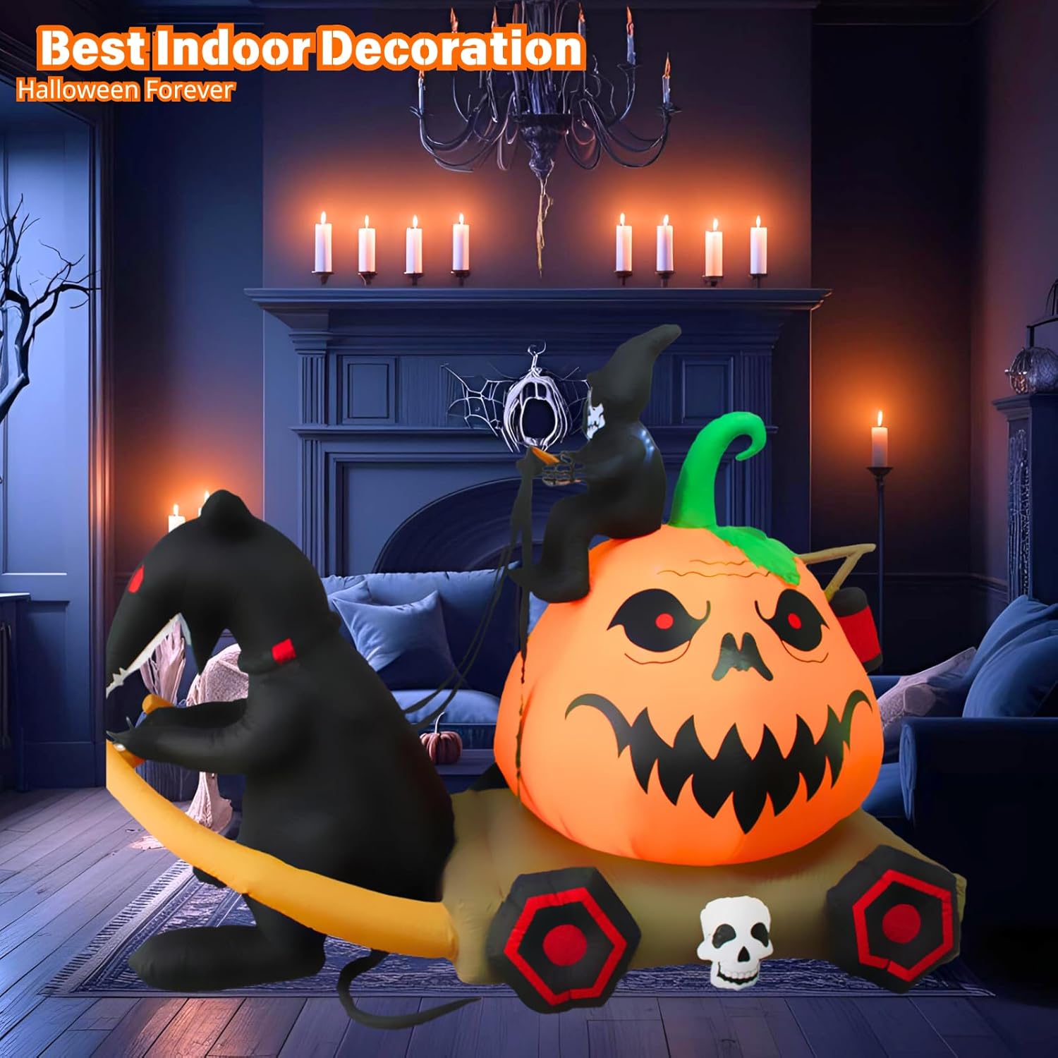 PTS 9FT Inflatable Pumpkin with Carriage Outdoor Decoration, Halloween Blow Up Yard Decorations, Built-in LED Lights Inflatables Spooky Holiday Funny Decor for Indoor Lawn Garden