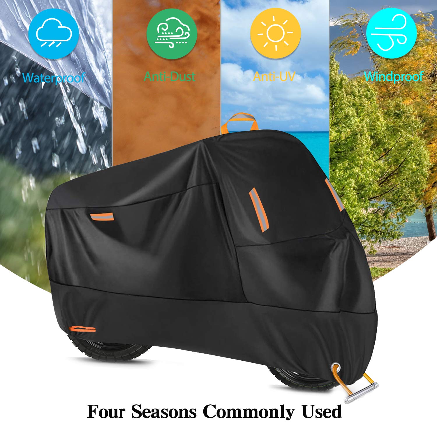 Ergocar Housse Protection pour Moto Exterieur Etanche Bâche Moto 300D Épaissir Housse de Protection UV en Polyester pour Moto Scooter, L (86.6" x 37.4" x 43.3")